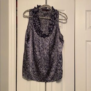 Silky Sleeveless blue and white Dress Shirt